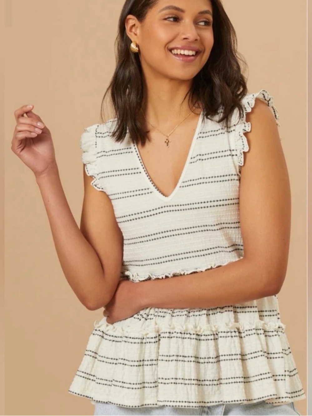 Alter’d State NWT Melody Sleeveless Peplum Tunic Top w/ Ruffled Hems Sz S
